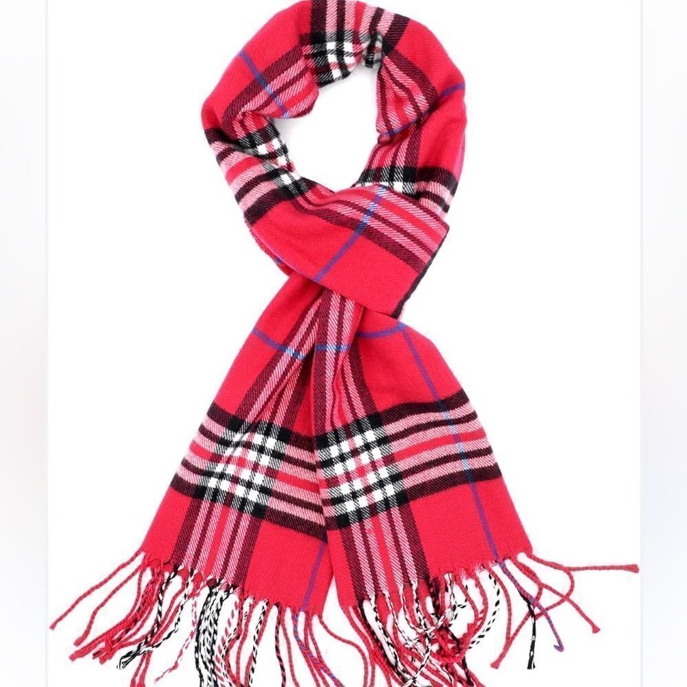 Plaid red, black and white plaid cashmere scarf
